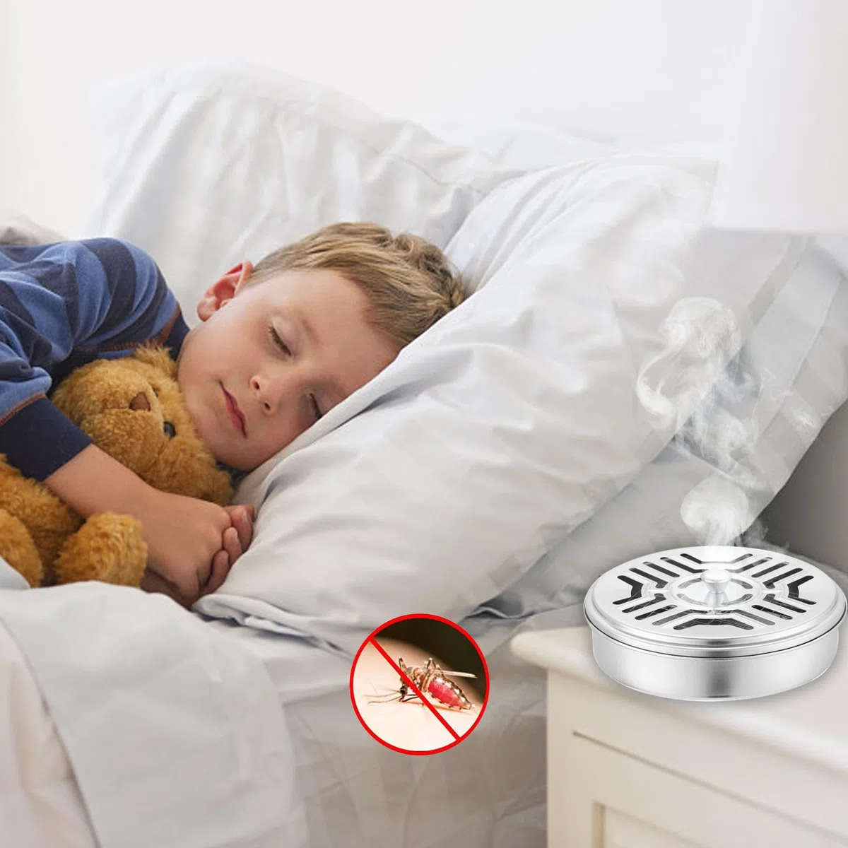 Supporto per bobine di zanzariera, 4 pezzi, in acciaio inox, portatile, con 4 spazzole, porta bobine per zanzare, spirali, supporto per zanzare