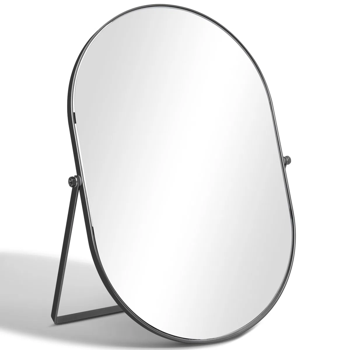 TSKDKIT Specchio cosmetico, Specchio da trucco ovale con cornice in metallo nero cromato, 31L cm x 22.5W cm Specchio da tavolo portatile per tavolo, bagno, comò, soggiorno, camera da letto, ufficio