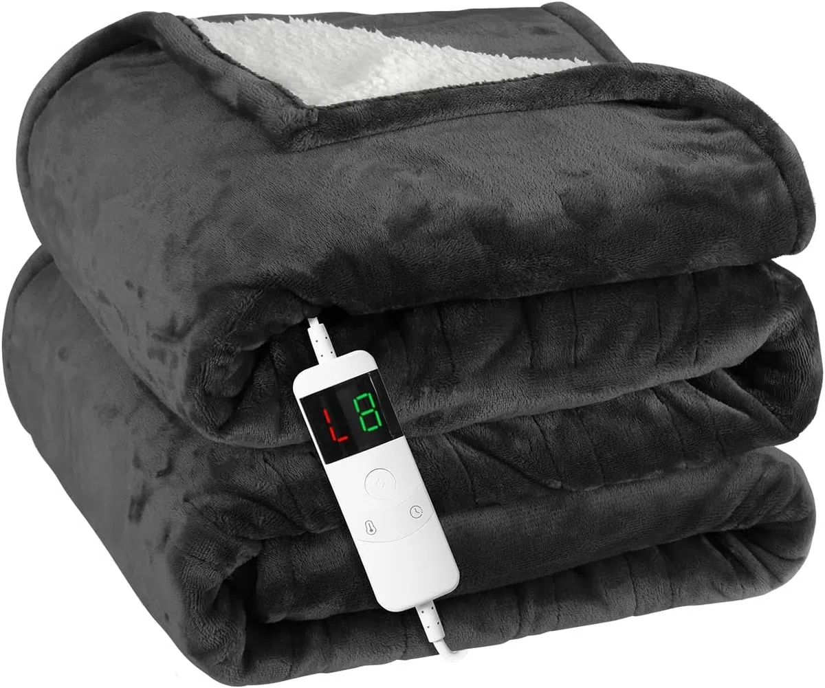 Coperta Elettrica Coperte elettriche riscaldate Coperte da letto in morbida flanella135 x 200 cm, 10 livelli di riscaldamento per uso in ufficio a casa, colore: grigio