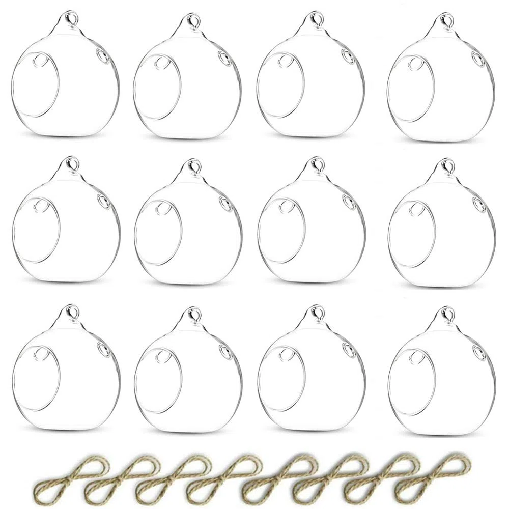 Nuptio 12 portacandele da appendere in vetro, diametro 8 cm, per matrimoni, feste di Halloween e decorazioni interne ed esterne, portacandele natalizi