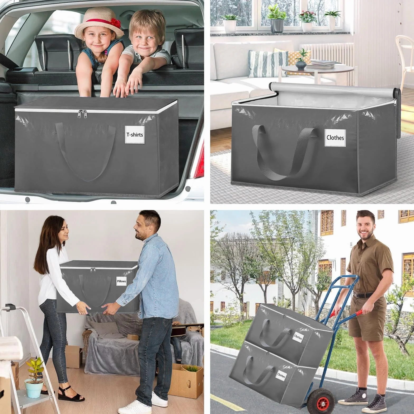 Withosent 100L Borsa Portaoggetti Grande, 6 Pezzi Impermeabile Borse di Stoccaggio Trasloco con Cerniera e Maniglia, Pieghevole Scatole Armadio Viaggio per Vestiti, Coperte, Trapunte, Grigio