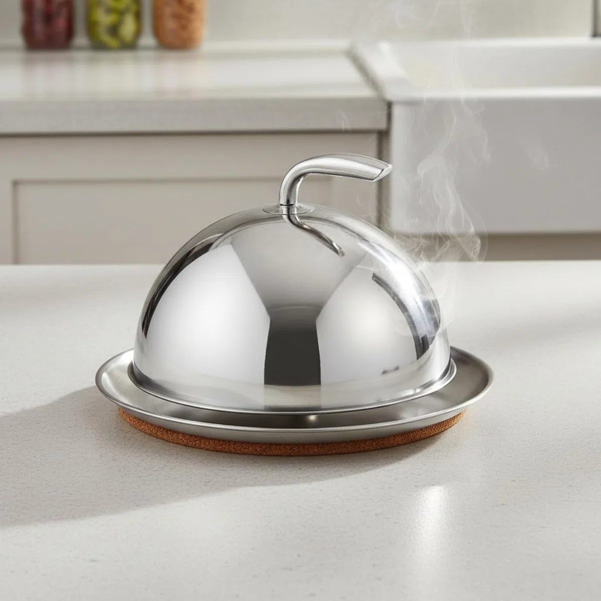 Cloche in Acciaio Inossidabile, Mantiene il Cibo Caldo, Cloche Con Maniglia, Coperchio a Cupola per Bistecca e hamburger, per Ristoratori, Chef, Hotel, Argento, Set 22.5cm-26cm