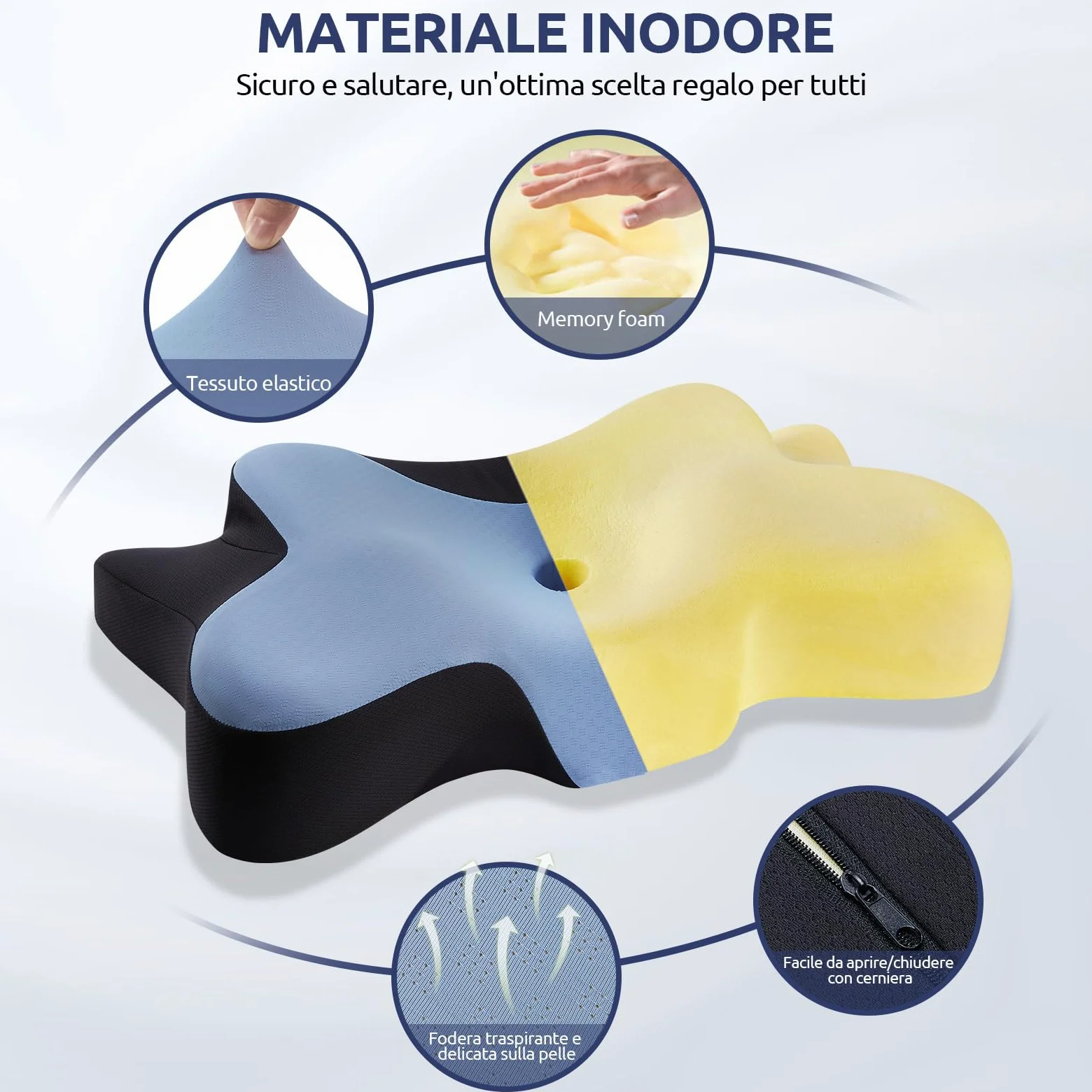 DONAMA cuscino cervicale per dormire, cuscino ergonomico cervicale per Dormitori Laterali, Supini e Proni con Federa Sfoderabile e Lavabile (Blu Nero, 66x37x13 cm)