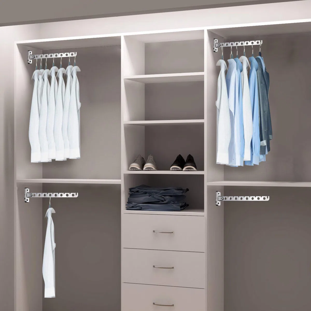 Laundry Hangers Wall Mount Clothes Hanger Rack Laundry Room Clothes Hanger Wall Mounted Clothes Rack Stainless Steel Clothes Hooks with Swing Arm Laundry Hanger Dryer Rack 2 Pack