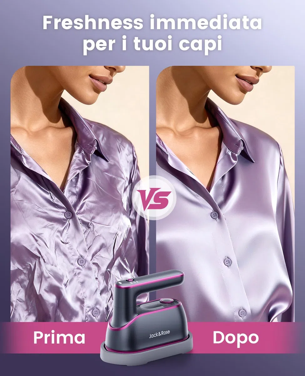 Jack&Rose Ferro da stiro portatile, 1200 W Vaporizzatore portatile e manuale per indumenti, riscaldamento rapido in 8s, stiratore a vapore 2 in 1 da viaggio