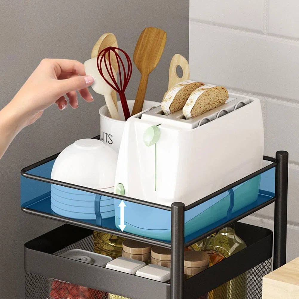 BAKAJI Carrello Trolley Cucina in Metallo con 5 Ripiani a Cesto Apribili e 4 Ruote girevoli a 360 Gradi Trolley Salvaspazio Arredamento Casa Cucina Dimensione 85 x 26 cm Design Moderno (Quadrato)