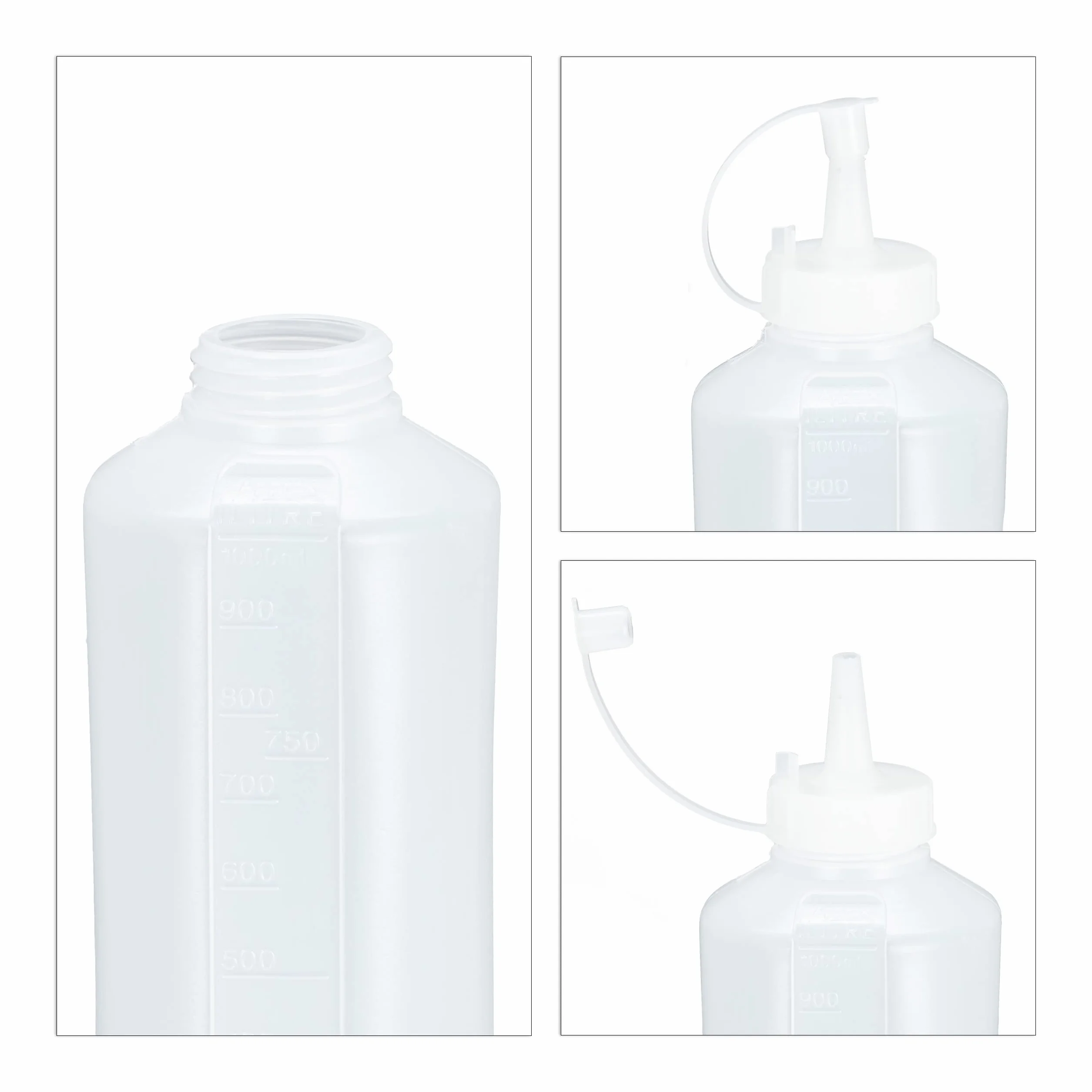 Relaxdays 16 flaconi da spremere da 1000 ml, per salse, flacone da riempire, spremere in plastica, bottiglia di salsa, trasparente