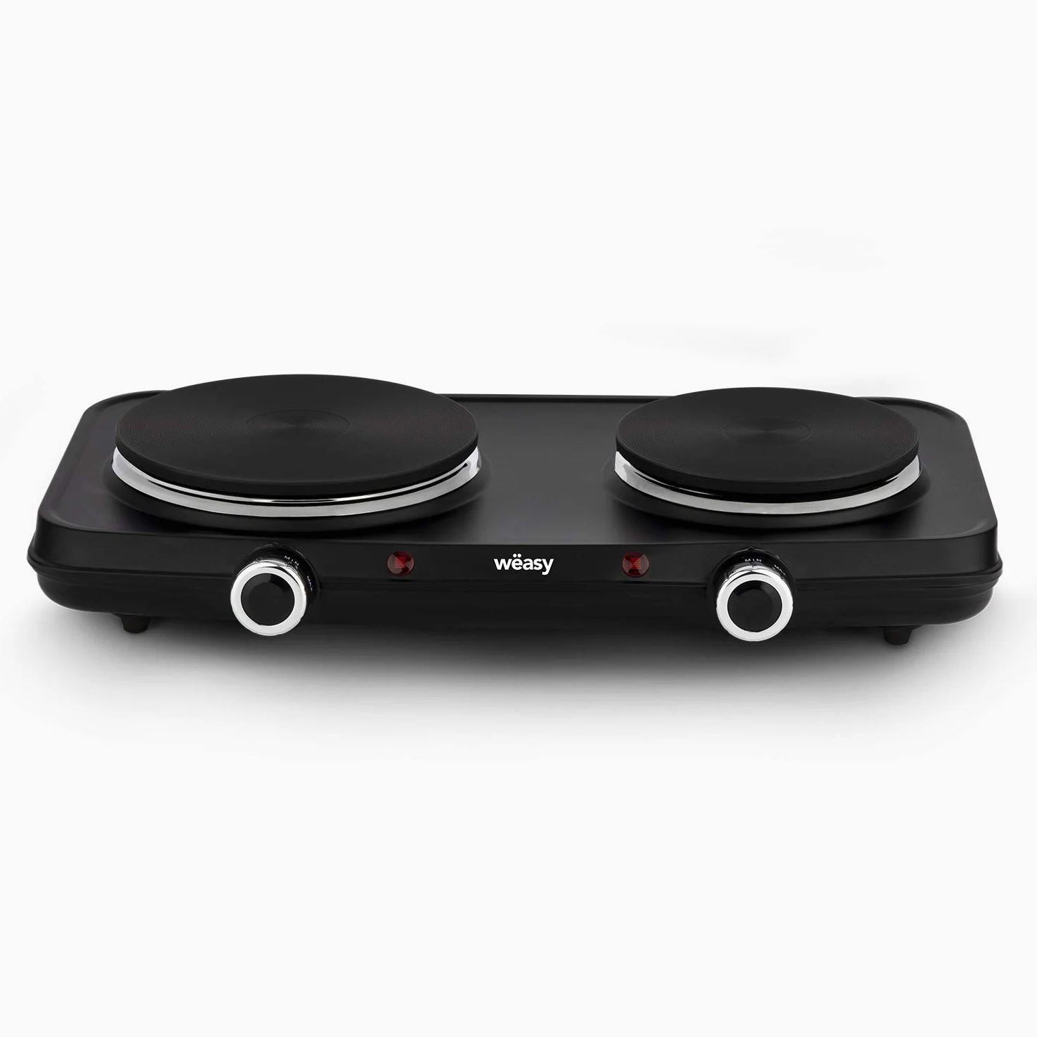 Weasy Fornello elettrico con due piastre PLW225 Piano cottura portatile ideale campeggio in ghisa, Facile da pulire e trasportare, 2250W