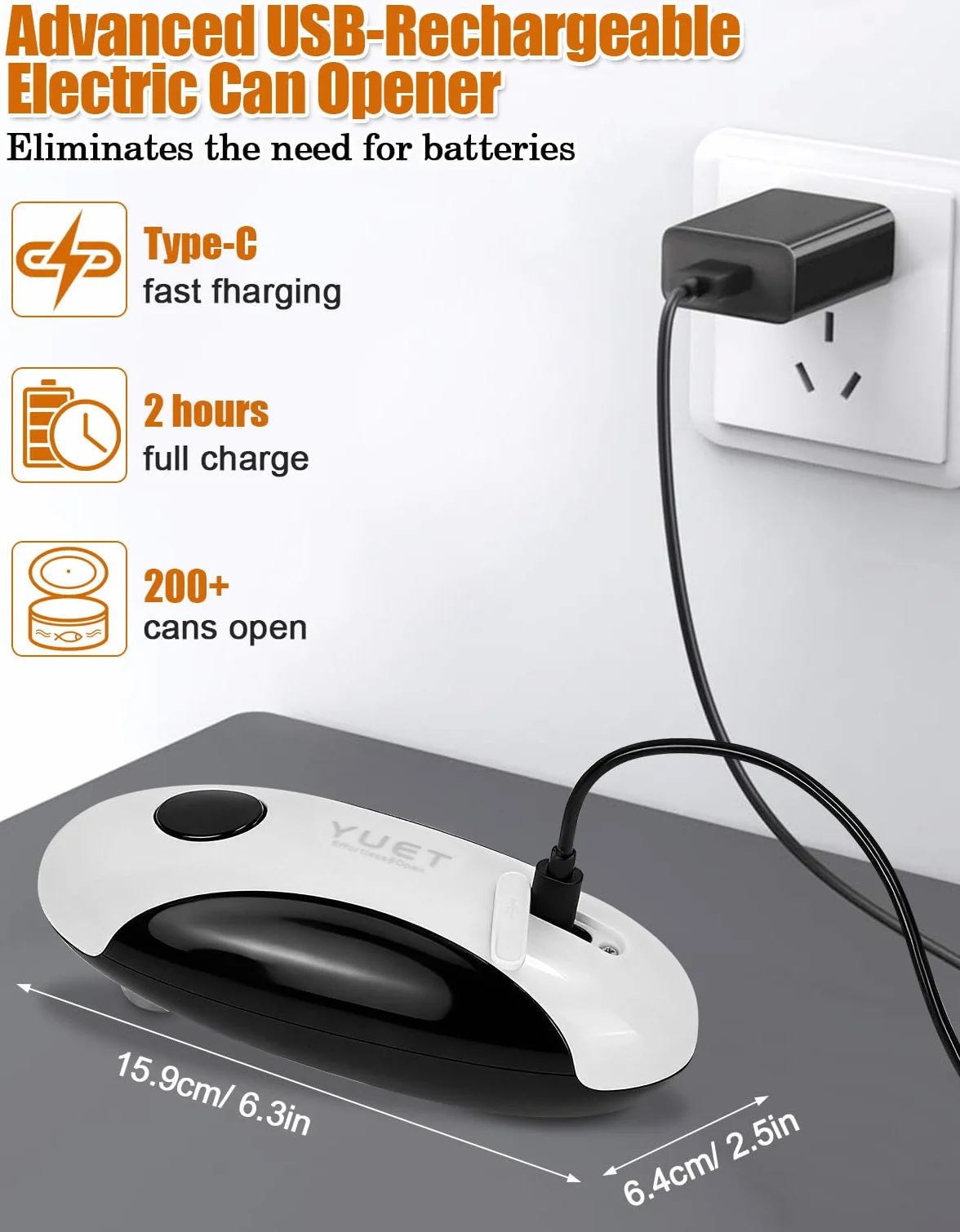 YUET Apriscatole Elettrico USB Ricaricabile, Apertura Automatica con Un Tocco, Senza Mani e Bordo Sicuro Levigato, Elettrodomestico Portatile per Anziani e Artritici, Mani Libere