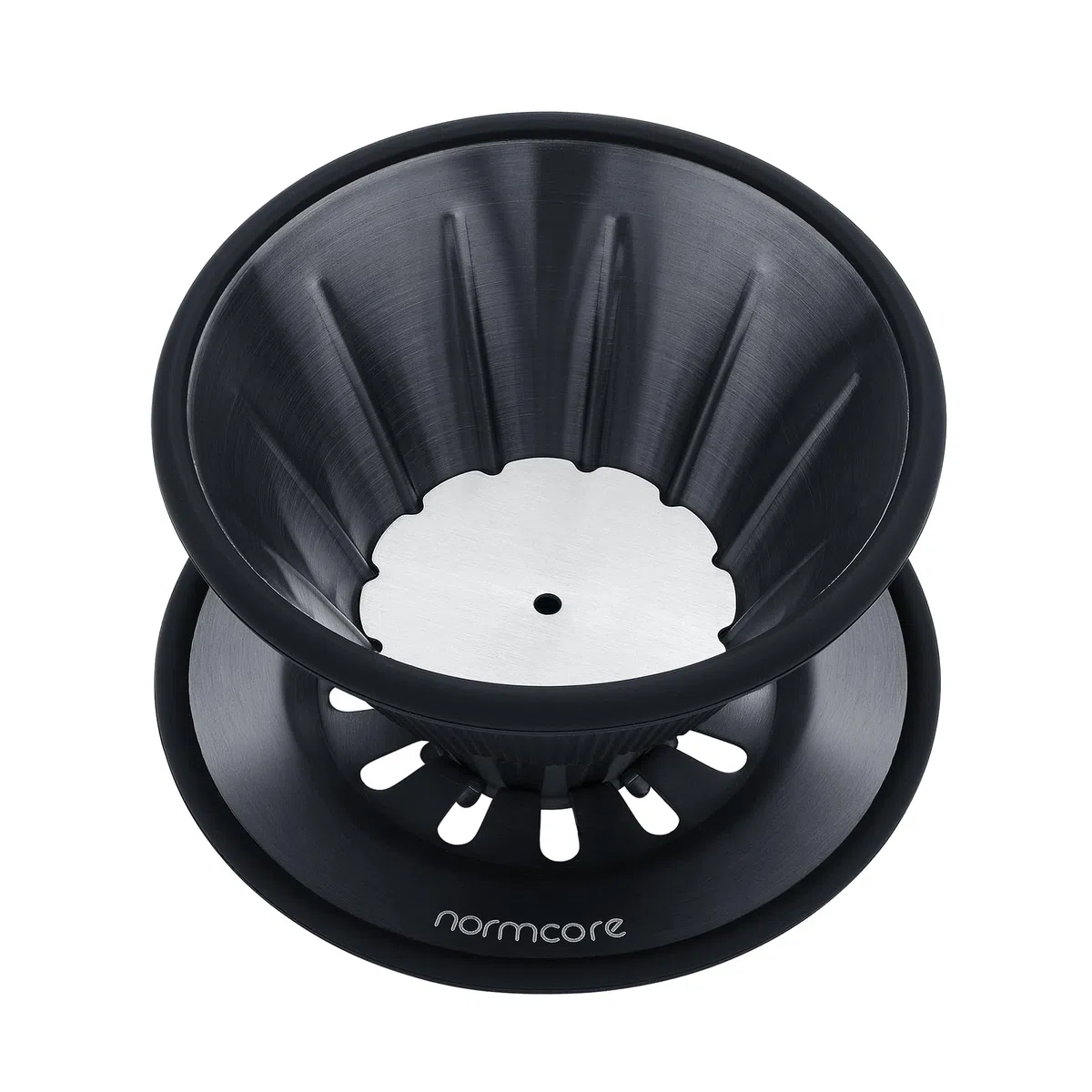 Normcore Gocciolatore per caffè 2 in 1, per 1-2 tazze di caffè, utilizza V60 e filtro ondulato, acciaio inossidabile 304 rivestito in titanio, nero