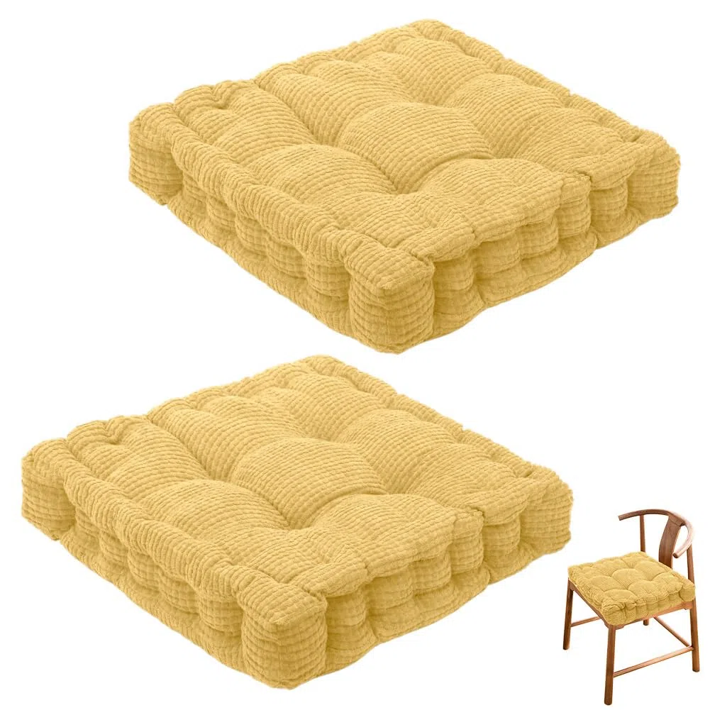 Set di 2 cuscini per sedia, 40 x 40 cm, per interni ed esterni, spessi, adatti per casa, giardino, ufficio e sedili auto (giallo)