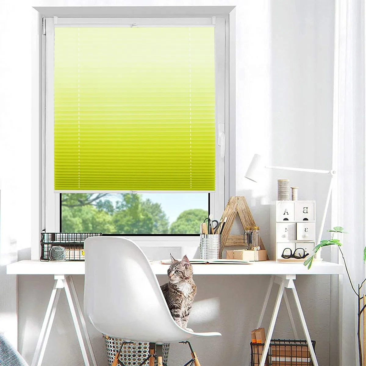 Tenda Plissettata Oscurante 40 x 90 cm Protezione Privacy Tenda avvolgibile per finestra con Morsetti per finestra e camera da letto, Giallo