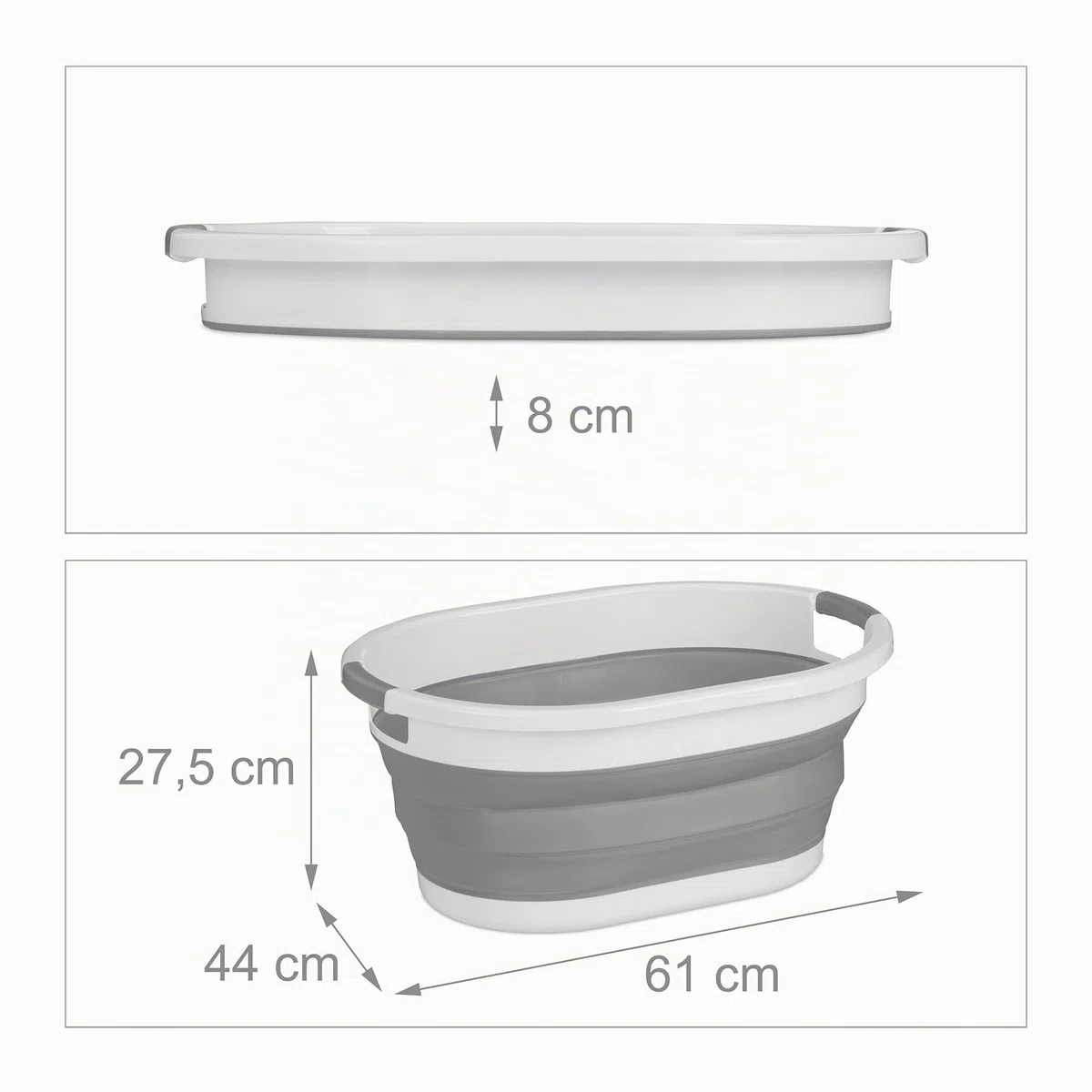 Relaxdays Cesto Portabiancheria Pieghevole, 36 Litri, Contenitore Salvaspazio in Plastica con Impugnature, Grigio Bianco