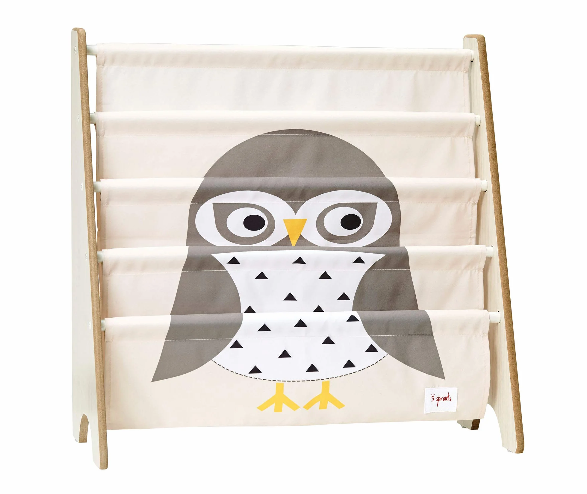 3 Sprouts, Libreria Frontale Montessoriana per Bambini, Ideale per Organizzare e Contenere Libri, Scaffale Libreria Decorata con Gufo Grigio, 61x63x25,4 cm