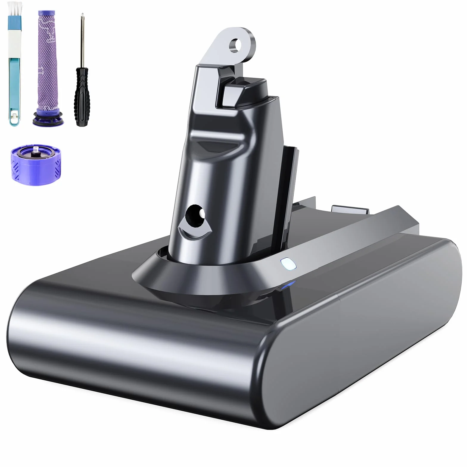 6000mAh V6 Batteria per Dyson V6, Batteria di Ricambio per Dyson DC62 DC58 DC59 DC61 DC72 DC74 Extra, Trigger, Fluffy, Absolute SV03 SV05 SV06 SV07 SV092（2 filtri + 1 pennello）
