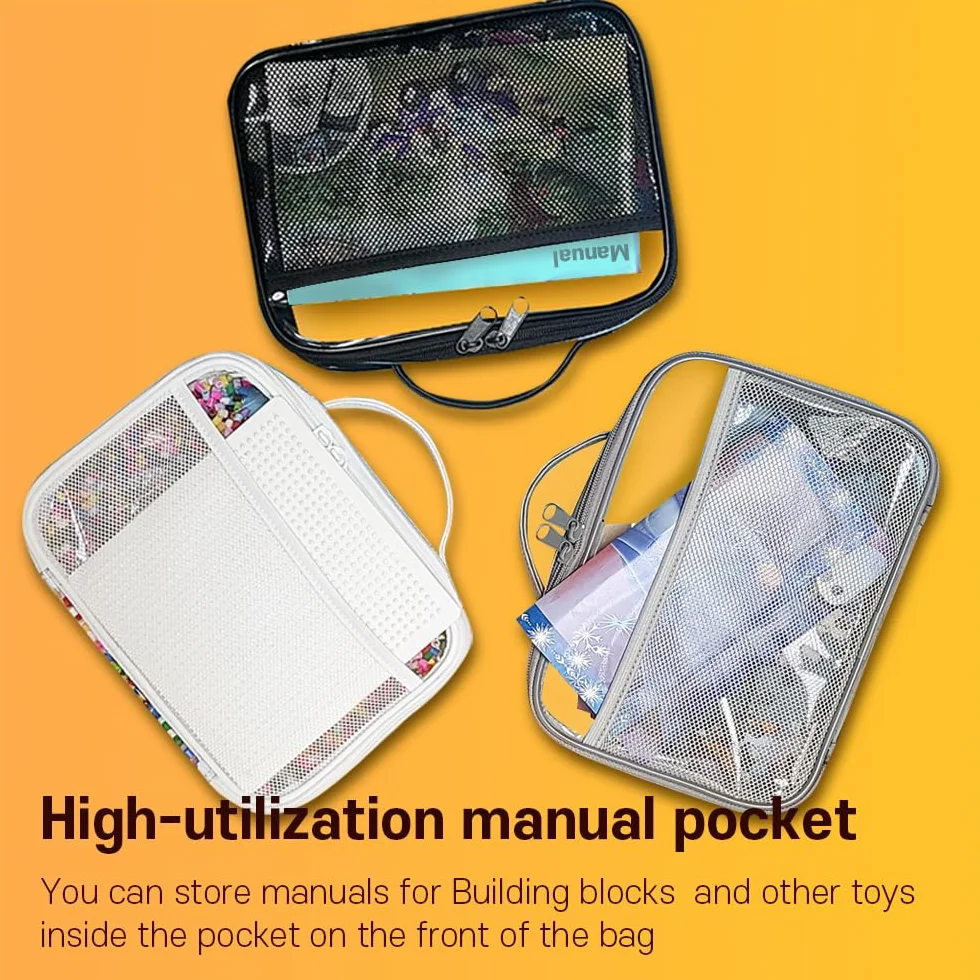 holay Set da 4 Buste Organizer PVC per Giocattoli con Cerniera, Targhetta Nome & Tasca Manuale, Custodia Trasparente per Mattoncini, Plastilina, Giochi da Tavolo, Viaggio (Grigio, Piccolo, Grande)