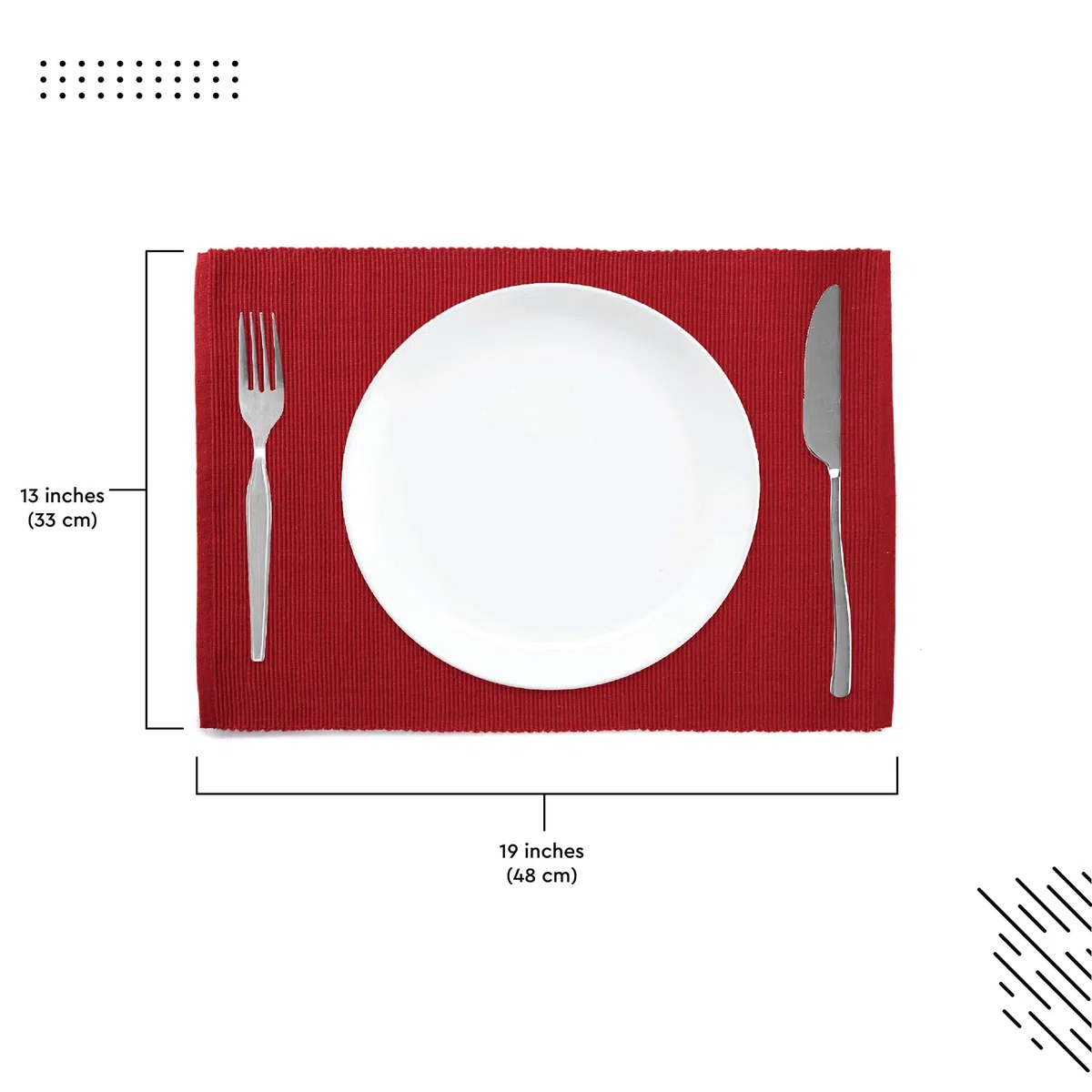 Encasa XO Set di Tovagliette per Tavolo da Pranzo Set da 6 | Colore Rosso solido | Tovaglietta in Cotone a Coste Sottili | Dimensioni 48x32 cm | Lavabile in Lavatrice