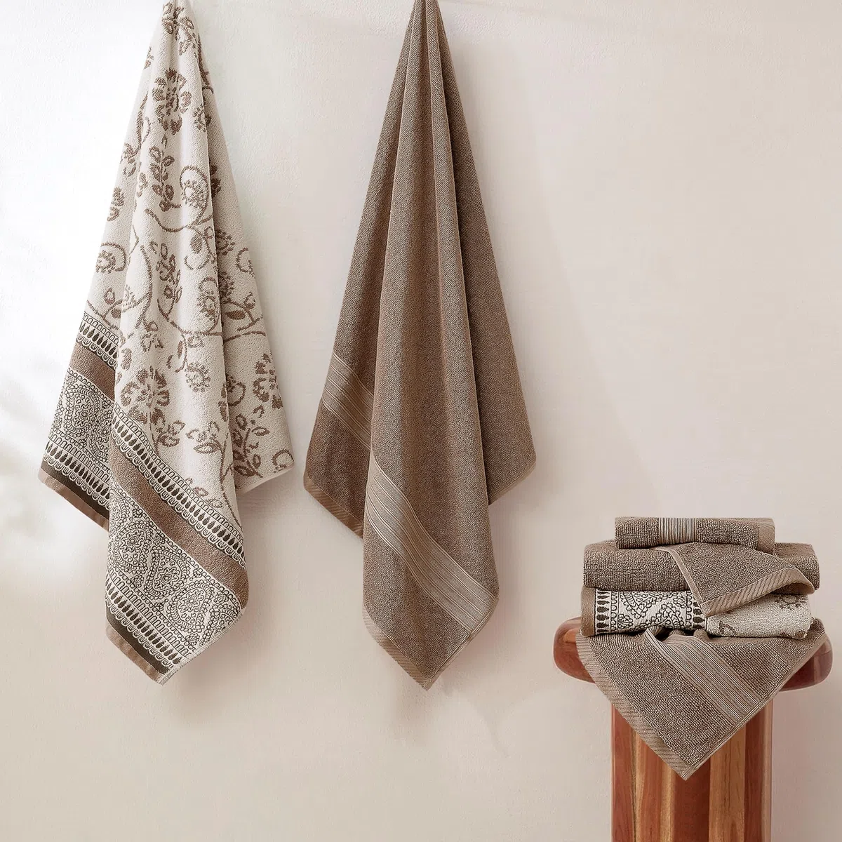Modern Threads Ophelia Fawn - Set di 6 asciugamani da bagno, 2 asciugamani da bagno, 2 asciugamani da bagno, 2 asciugamani in jacquard, tinta unita