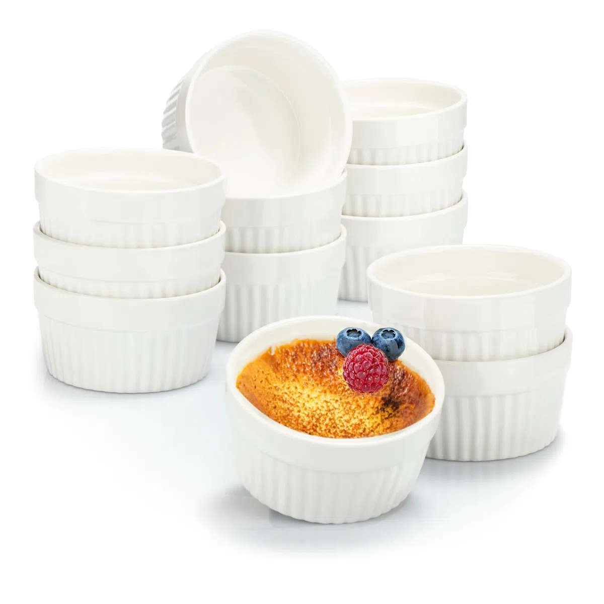 com-four® 12x Stampi per Soufflé - Ciotole in Ceramica per Creme Brulè - Stampi a Prova di Forno per Dolci e Pasticceria, Ragù - 200 ml - Bianco