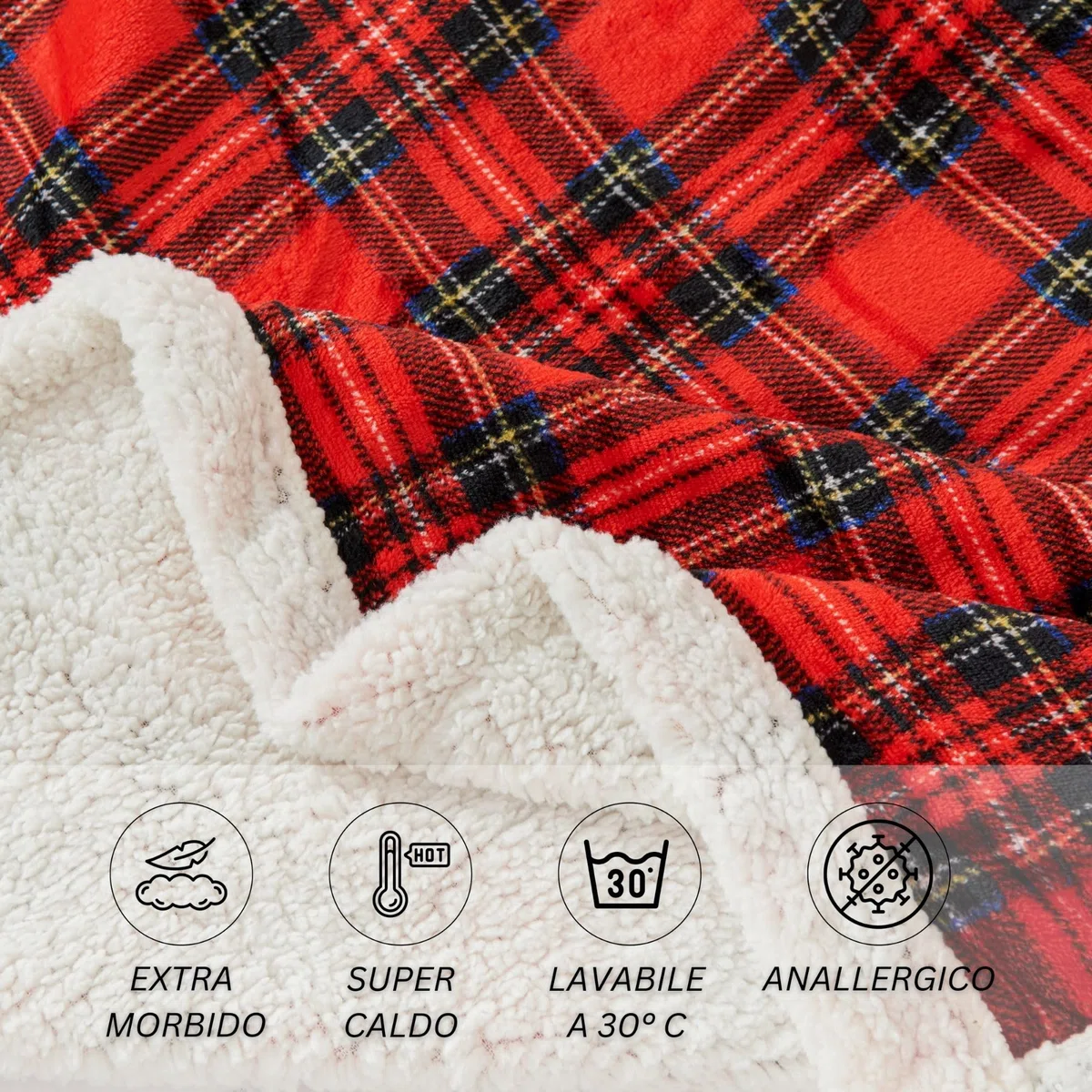 Caritex Coperta Plaid Tartan in Pile Coral e Sherpa - Dimensioni Varie W462 Una Piazza e Mezza 160x210 cm Rosso