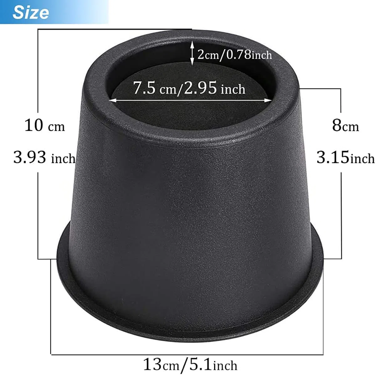 Sollevatori rotondi per letto altezza di 10,5 cm, resistenti, set da 4 pezzi di alzate da tavolo per mobili, ottimo spazio sotto il letto, nero