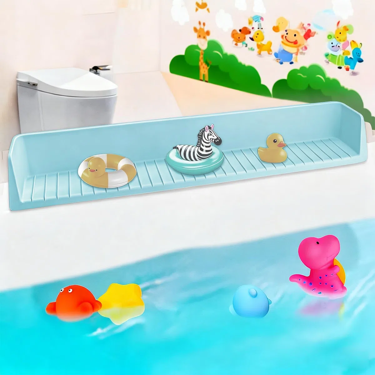Paraspruzzi per Vasca Da Bagno per Bambini, In Silicone, Paraspruzzi Più Lungo, Supporto per Giocattoli per Vasca Da Bagno Impedisce Fuoriuscite d'Acqua In Bagno