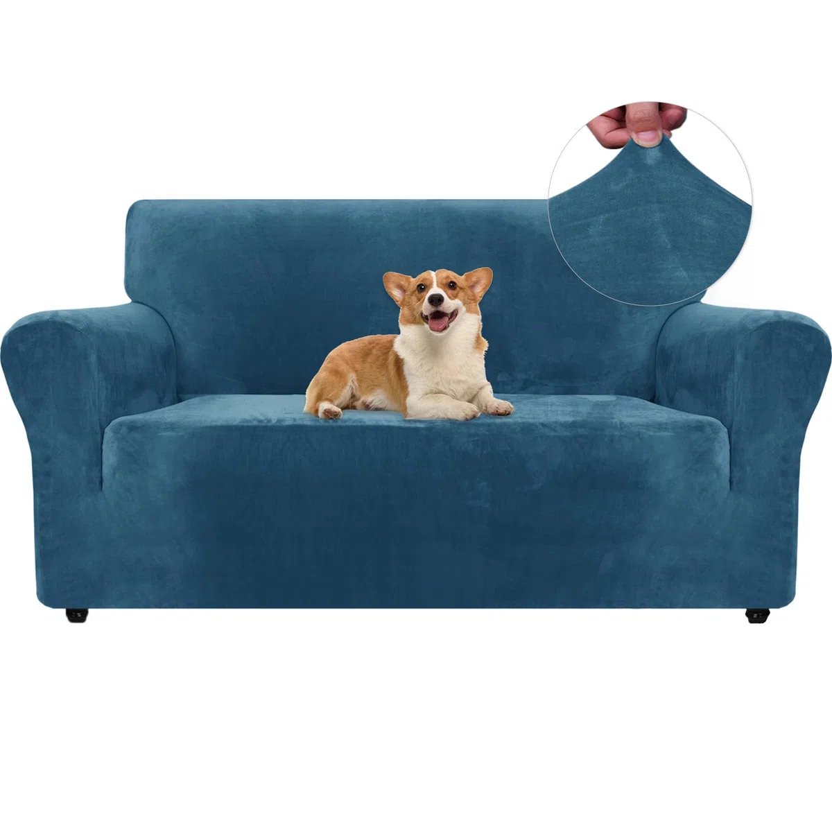 Ystyle Copridivano Velluto, Copri Divano 2 Posti Con Braccioli, Universale Sofa Cover Antigraffio Gatto Elasticizzato, Moderno Copripoltrona Antimacchia Lavabile Antiscivolo, Blu Pavone