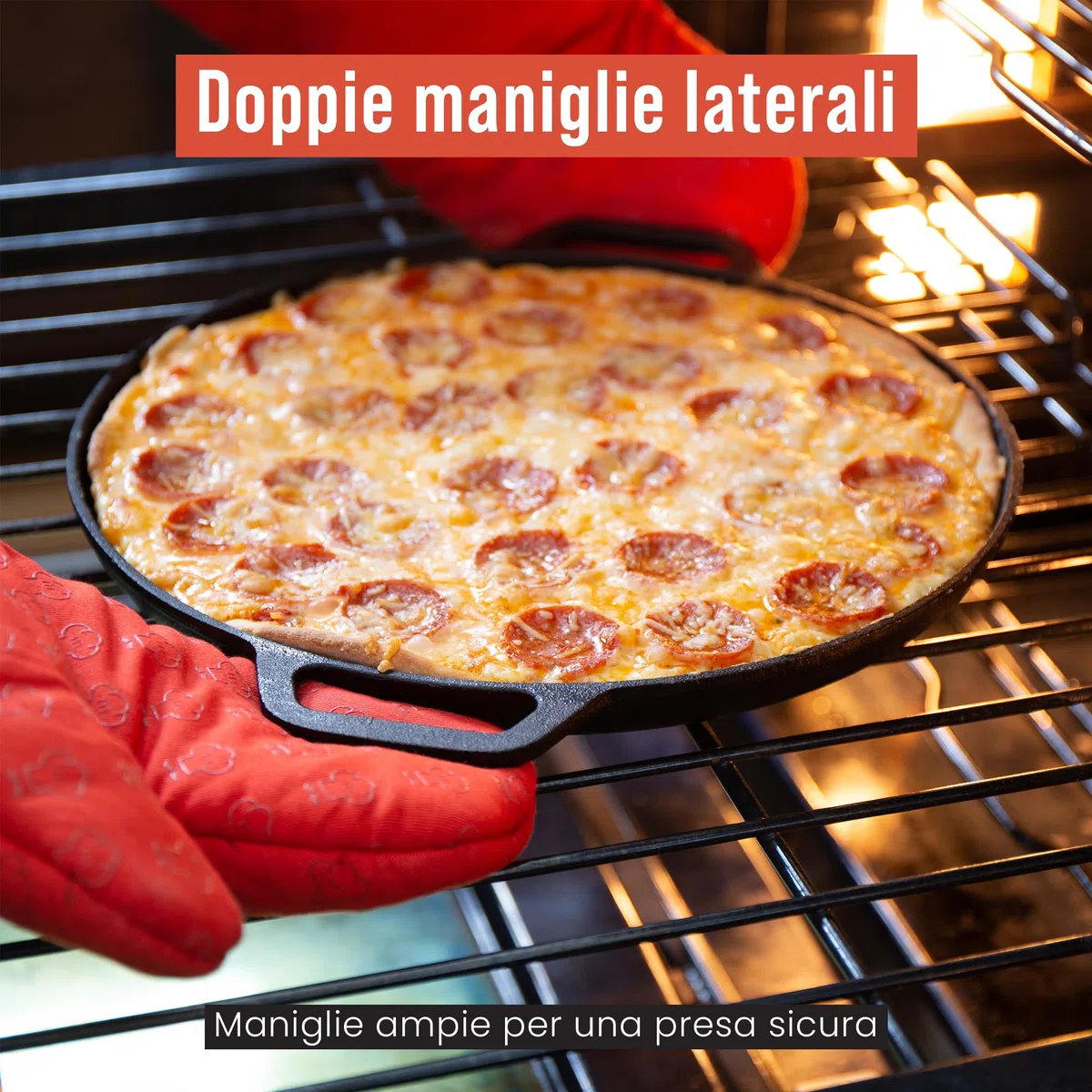 Chef Pomodoro Teglia per Pizza Rotonda in Ghisa Antiaderente da, Teglia Pizza Rotonda con Maniglie, Resiste ad Alte Temperature, Padella Pizza Adatta a Forni, Barbecue, Falò (30 cm)