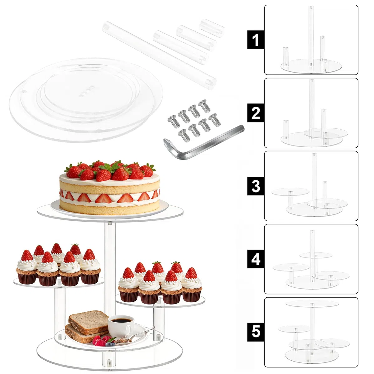 Alzata per Cupcake a 4 Ripiani in Acrilico, Supporto Multiuso per Torte, Ciambelle e Biscotti, Decorazione per Matrimoni e Feste di Compleanno