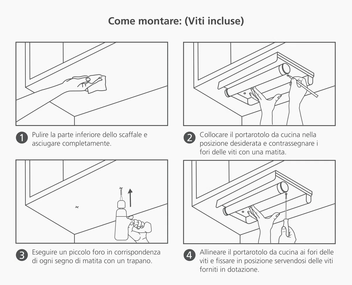 Joseph Joseph RollGrip Portarotolo da Cucina, Montaggio Sotto l'Armadio, Salvaspazio, Braccio a Molla, Facile da Strappare, Compatibile con Rotoli da 140 mm