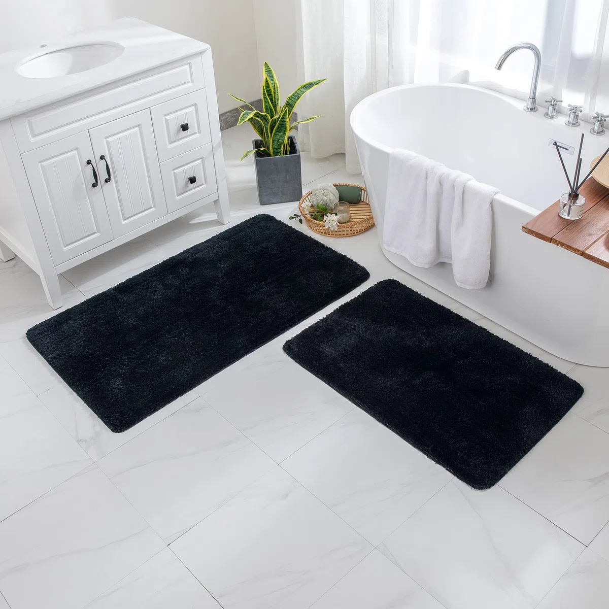 MIULEE Tappeto Bagno 45x120cm Nero Ultra Morbido e Felpato, Tappetino Assorbente e Antiscivolo in Microfibra per Bagno, Cucina, Camera da Letto, Corridoio - Lavabile in Lavatrice