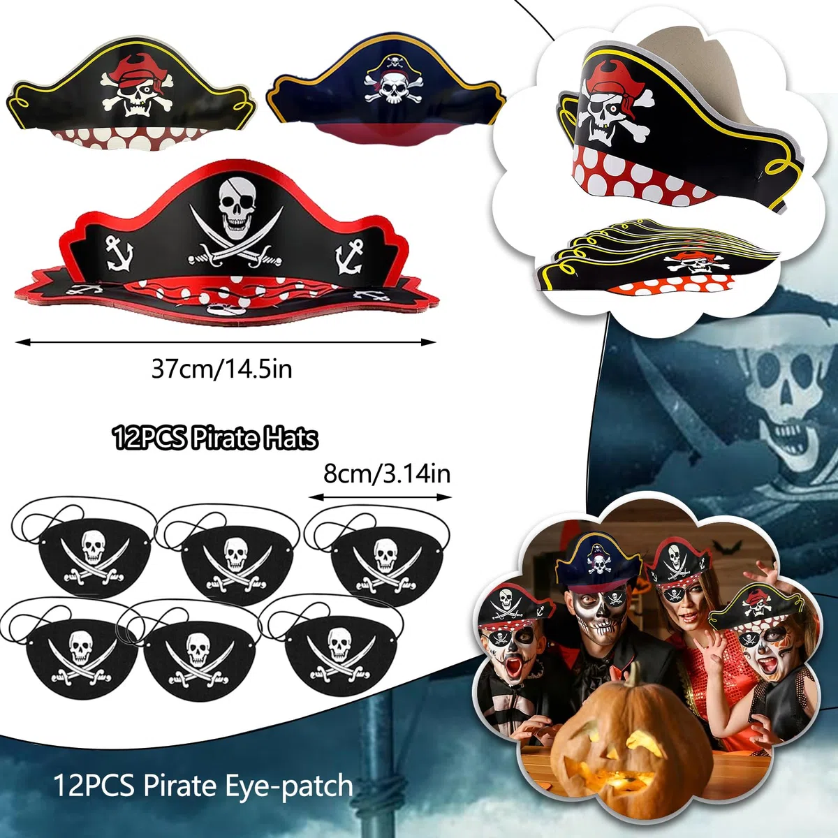 Accessori per Feste a Tema Pirata, 96 Pezzi Compleanno Bambini, Regalini Festa, Cappello Pirata