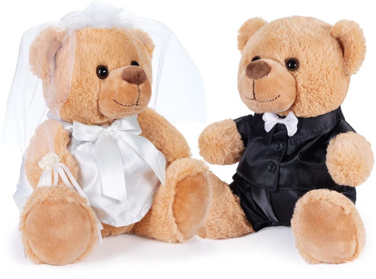 Brubaker Orsetto Sposo e Sposa - Set di Teddy - Regalo per Matrimonio e Fidanzamento - Regalo di Nozze per Coppia di Sposi - Peluche con Abito da Sposo e da Sposa - 25 cm
