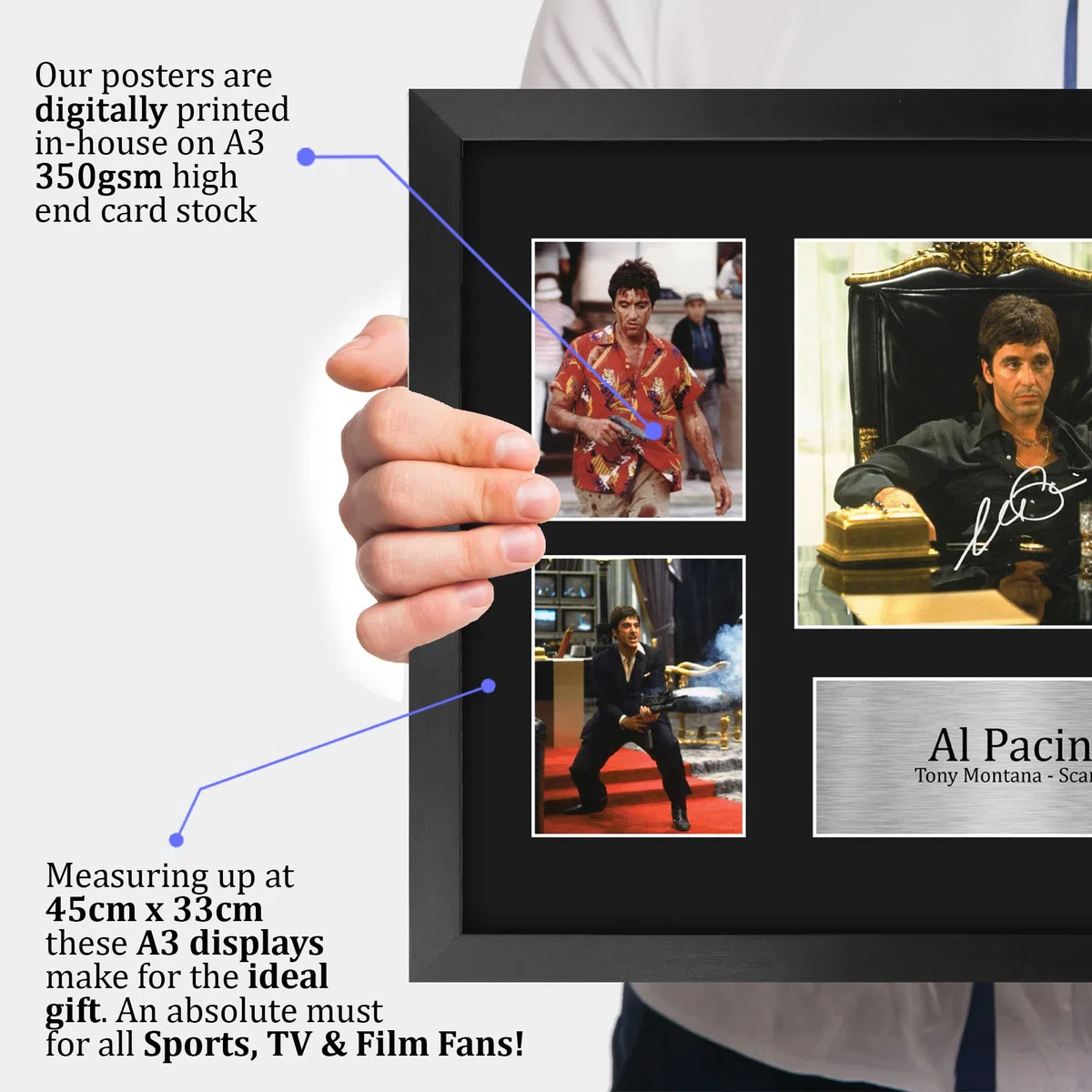 HWC Trading FR A3 Al Pacino Scarface Tony Montana Regali Stampati Autografo Firmato Immagine Per Gli Appassionati Di Memorabilia Di Film - A3 Incorniciato