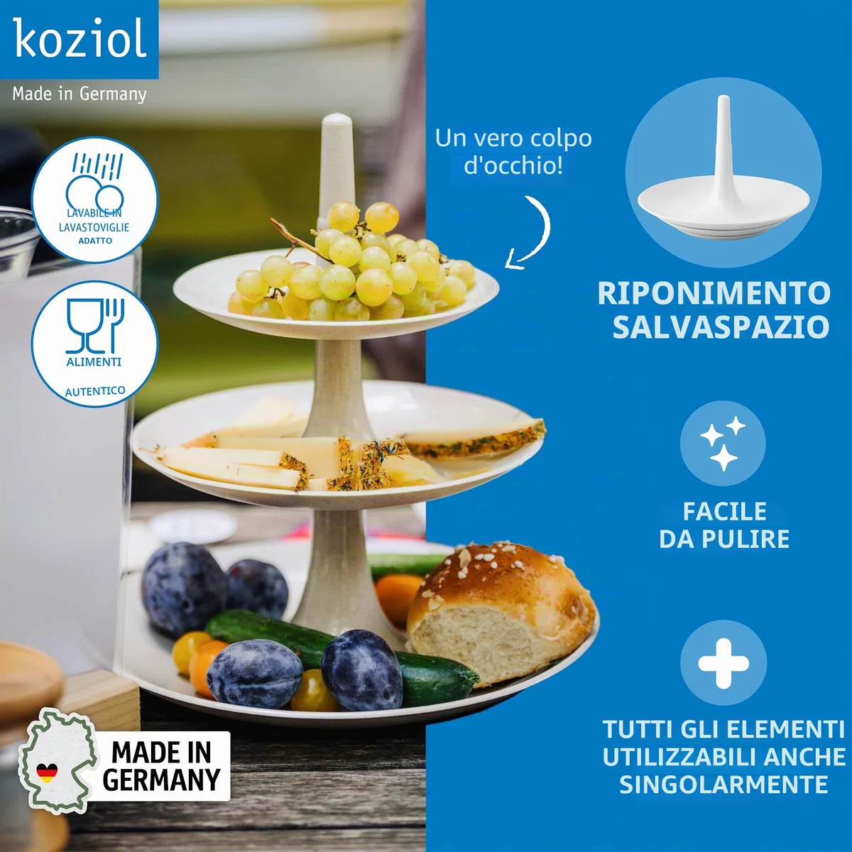 Koziol BABELL Alzata, Piatto, Vassoio da Portata, Supporto per Torte, Cupcake, Plastica, Bianco