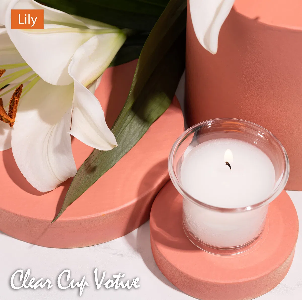 Hyoola Candele Profumate Votive con Portacandele Trasparente - Candele Profumate Piccole Giglio - Durata Candela Votiva 12 ore - Set Candele Profumate da 4 - Made in EU