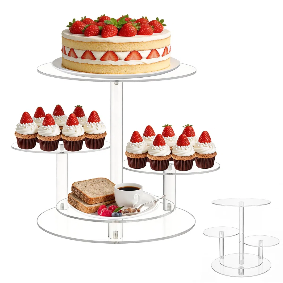 Alzata per Cupcake a 4 Ripiani in Acrilico, Supporto Multiuso per Torte, Ciambelle e Biscotti, Decorazione per Matrimoni e Feste di Compleanno