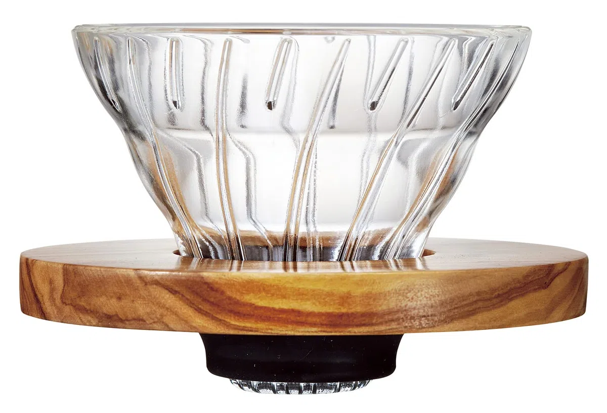 HARIO VDGR-01-OV V60 Gocciolatore per caffè in vetro trasparente resistente al calore in legno di ulivo 01 gocciolamento per 1-2 tazze