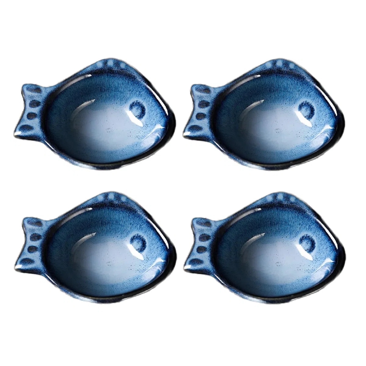 Set di 4 Ciotole in Ceramica, Ciotole da Portata a Forma di Pesce, Ciotole da Portata in Ceramica, Ciotole per Immersione a Forma di Pesce Azzurro, Piccole Ciotole da Immersione