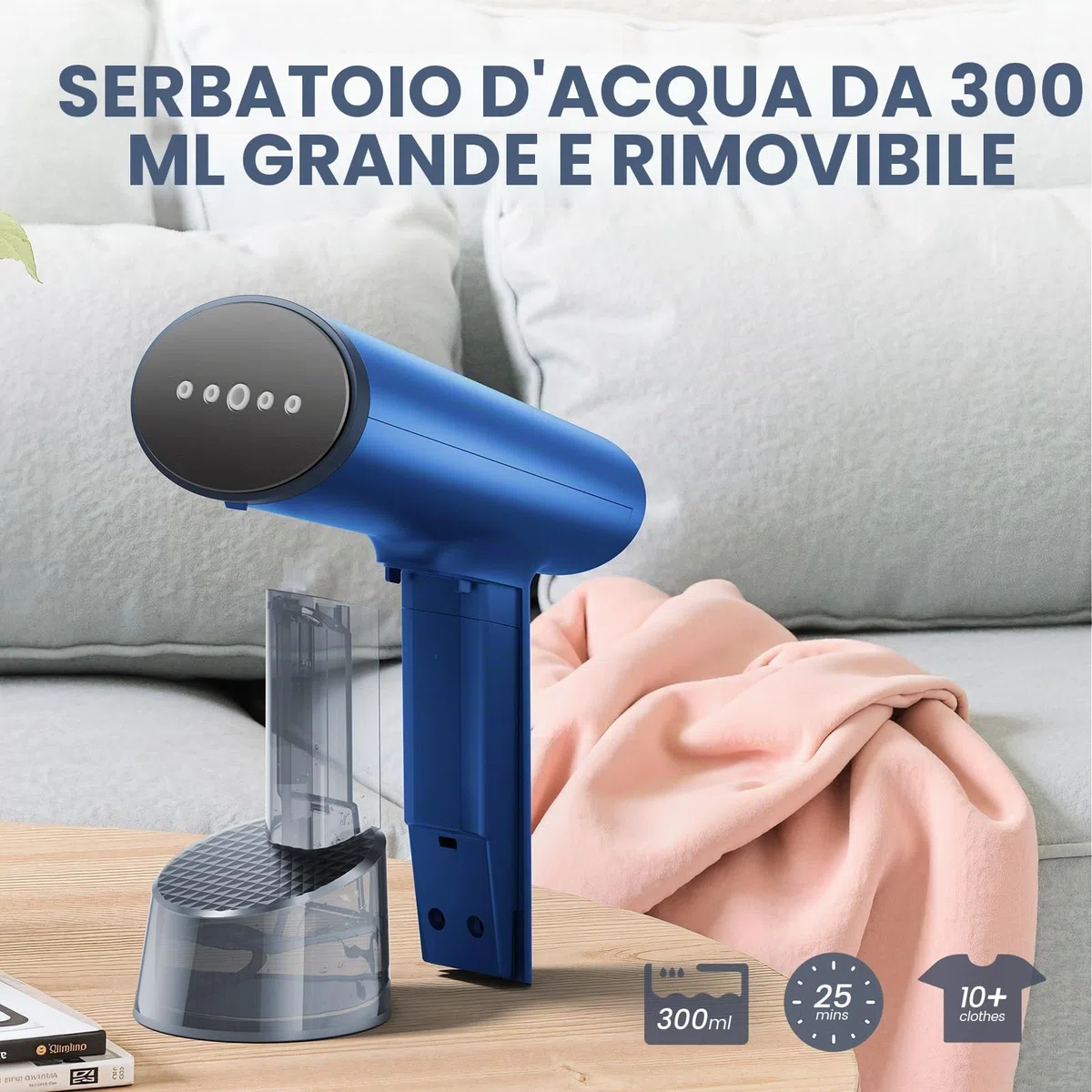 Vaporizzatori da viaggio Ferro da Stiro Verticale a Vapore, FMK Mini Stiratrice Verticale 20s Riscaldamento, Portatile Rimozione Rughe Tessuto con Pennello Ferro da Stiro a Vapore per Tende Blu