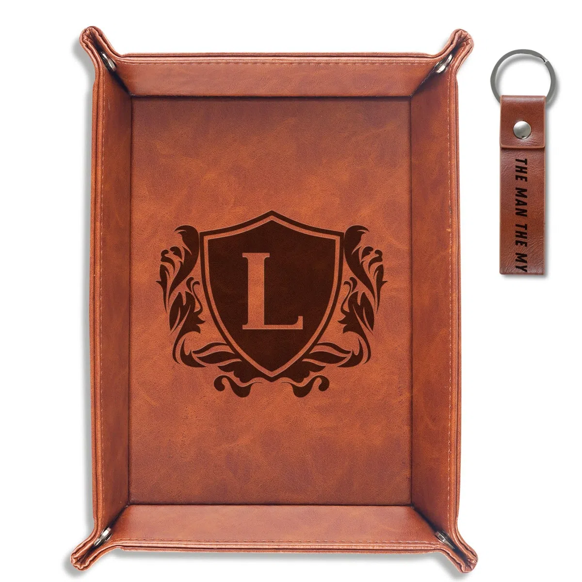 INNObeta Vassoio con iniziale, organizer da scrivania, con monogramma in pelle PU, vassoio da comodino portachiavi portamonete, regalo personalizzato per uomini, compleanno, Natale, lettera L