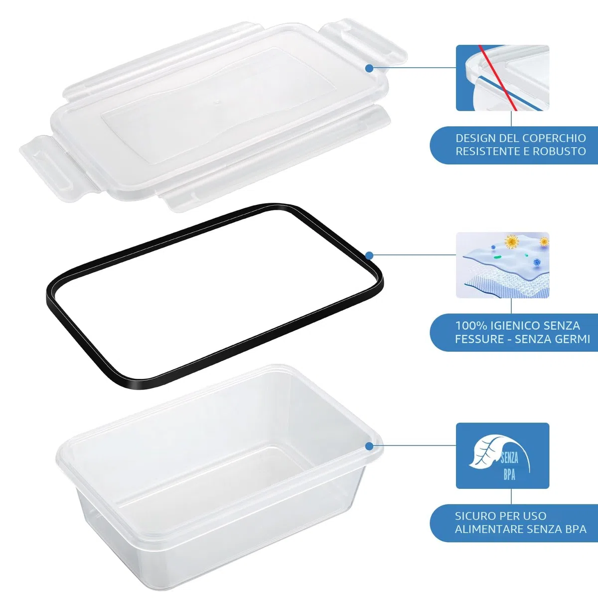 12 Contenitori Ermetici per Alimenti, 6 x1 L + 6 x 500mL, Senza BPA, 100& Ermetica, Portatile