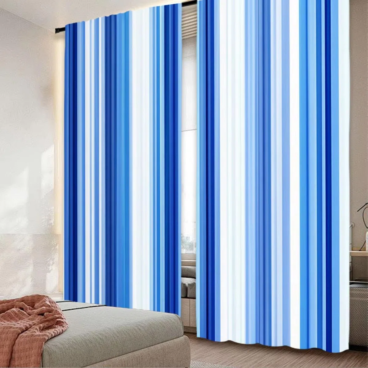 2 tende a righe blu e bianche, design retrò con sfumature astratte, adatte per camera da letto, bagno, soggiorno WxH/2x70x140cm