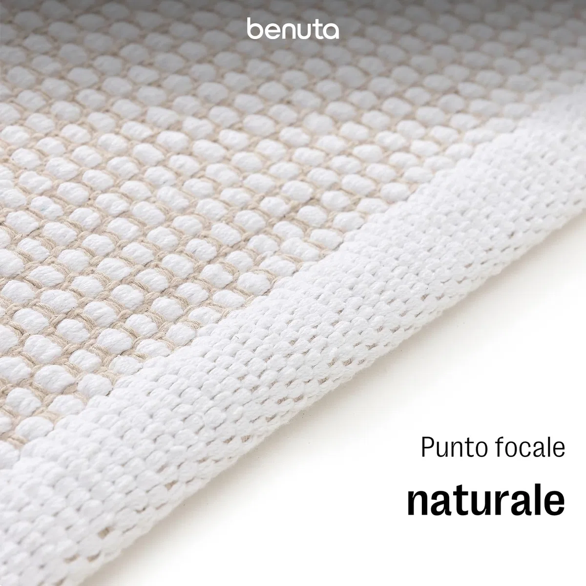 benuta Basic Tappeto cotone lavorato a mano Ron - Bianco 60x120 cm - 100% cotone - Design: Uni, Minimalista, Natural Living - Facile cura per salotto e stanza