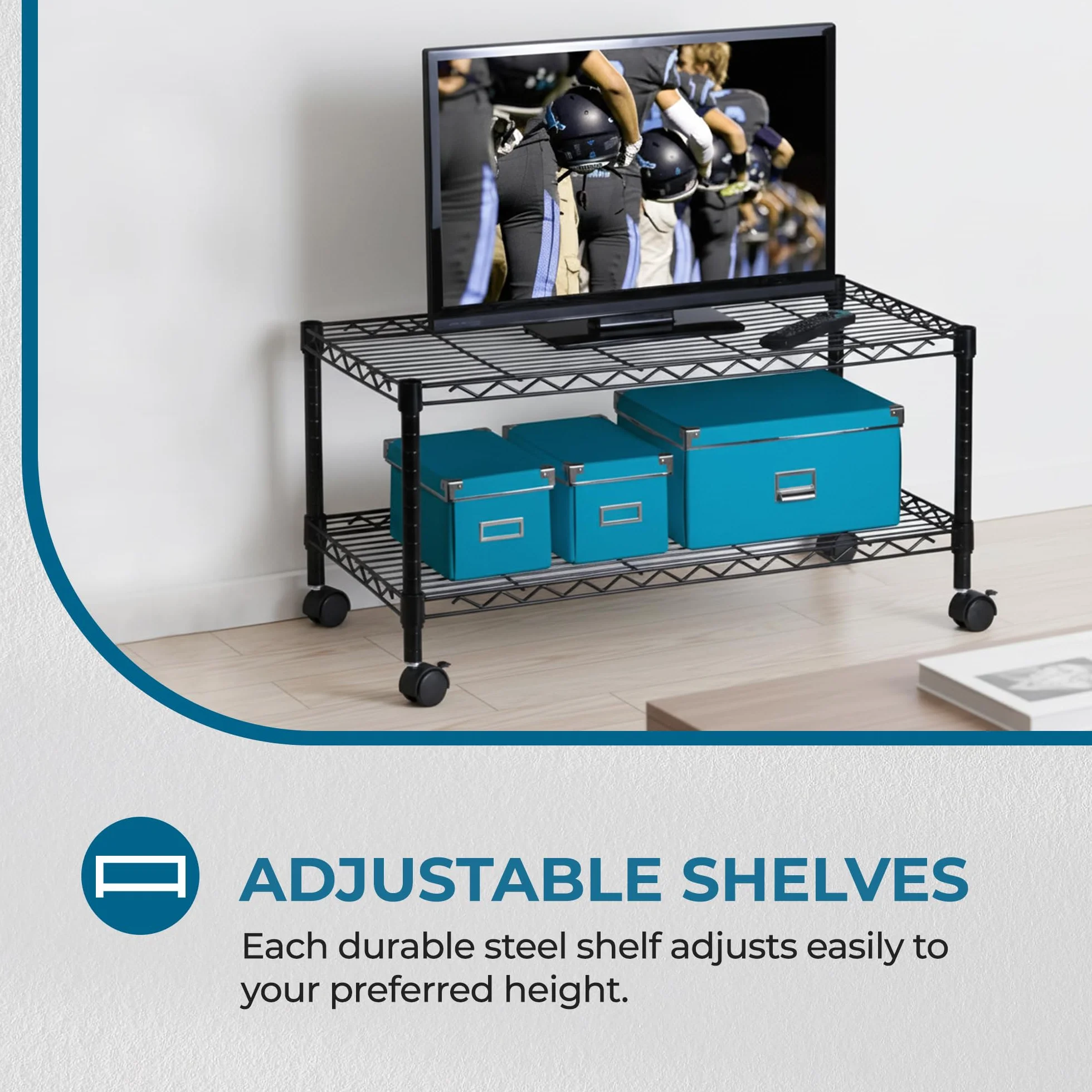 Honey Can Do crt-03937 2-Shelf Rolling Media Cart with Locking Wheels, Steel Construction