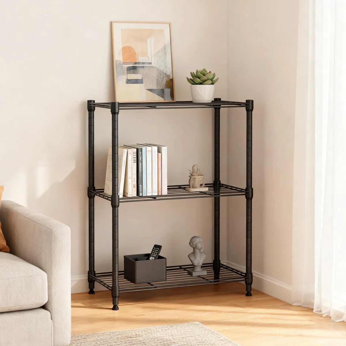 M MZG - Scaffalatura in acciaio per stoccaggio da 450 lbs, unità di scaffalatura utility a 3 livelli, organizer in filo d'acciaio per casa, cucina, ufficio 30 x 45 x 67 cm