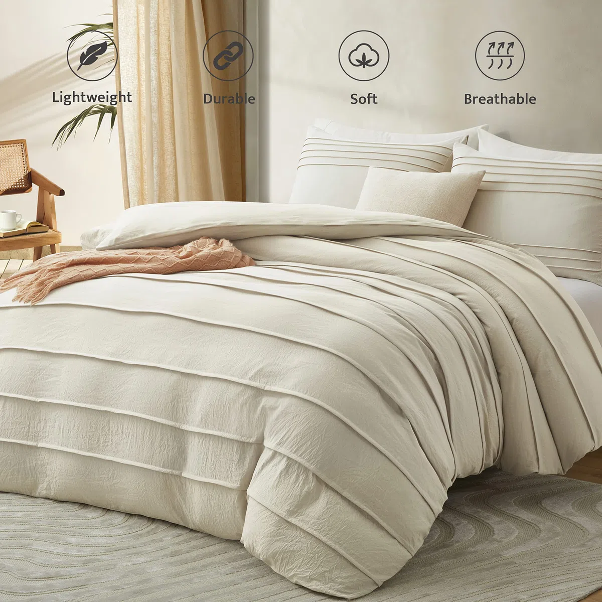Oli Anderson Copripiumino plissettato (beige, matrimoniale/queen size (228 x 228 cm)