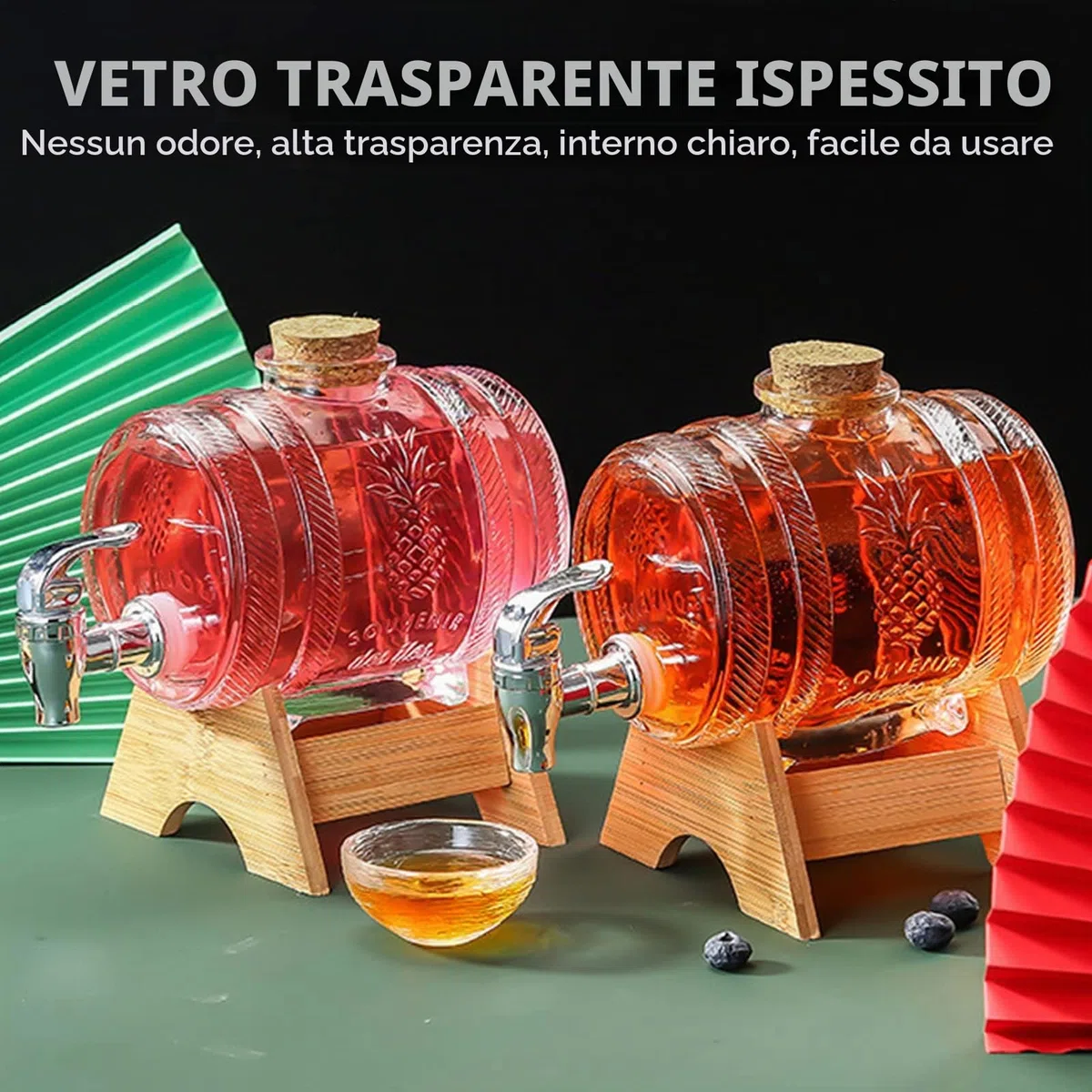 Decanter per Whisky 1L con Supporto in Legno,Dispenser Bevande con Rubinetto,Set di Squisiti Contenitori per Whisky in Vetro per Scotch Boourbon Vodka rum e Bevande Liquori,Regalo per Marito,Padre