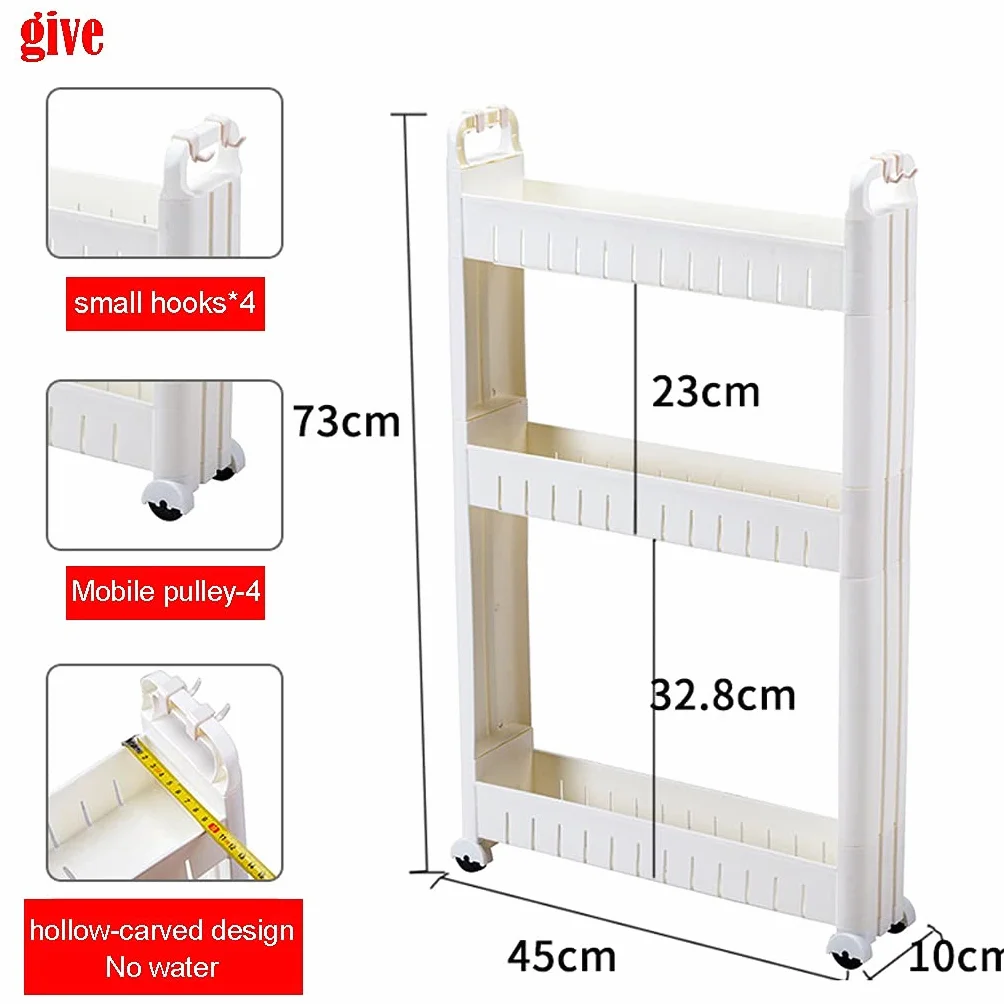 Carrello di Stoccaggio 3-Livello, 10cm Carrello Portaoggetti Scaffale con Ruote, Carrellino Salvaspazio per Cucina Bagno Lavanderia Sedili Stretti, Bianco (Size : 3 Layers)