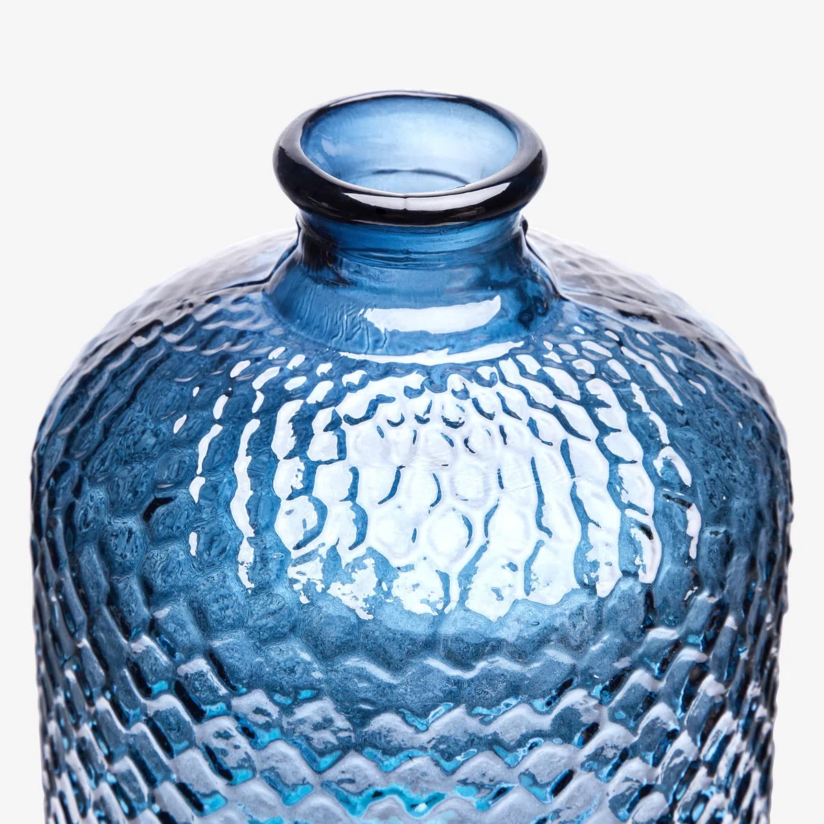 Bottiglia di vetro riciclata di grandi dimensioni con design a scaglie in rilievo - Caraffa di vetro in stile mediterraneo lavorata a mano per la decorazione della casa (Blu Navy)